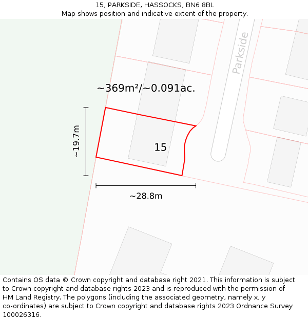 15, PARKSIDE, HASSOCKS, BN6 8BL: Plot and title map