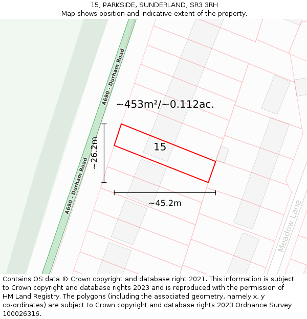 15, PARKSIDE, SUNDERLAND, SR3 3RH: Plot and title map