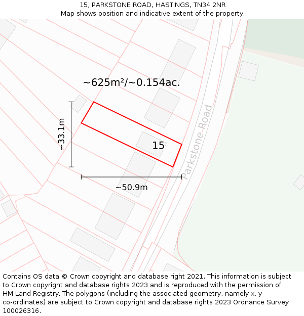 15, PARKSTONE ROAD, HASTINGS, TN34 2NR: Plot and title map