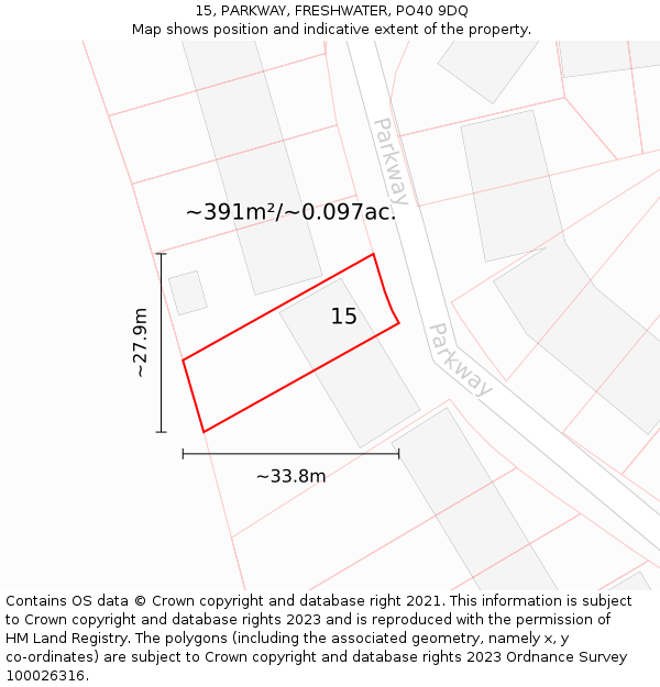 15, PARKWAY, FRESHWATER, PO40 9DQ: Plot and title map