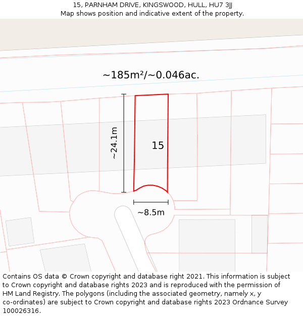 15, PARNHAM DRIVE, KINGSWOOD, HULL, HU7 3JJ: Plot and title map