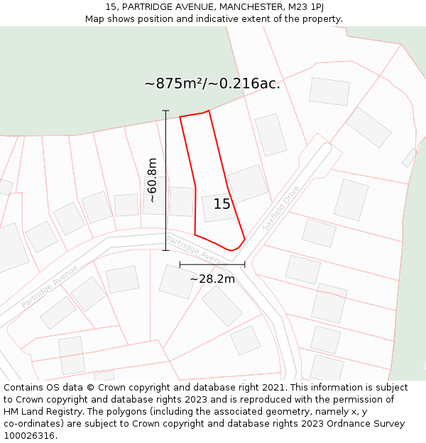 15, PARTRIDGE AVENUE, MANCHESTER, M23 1PJ: Plot and title map