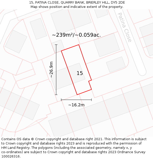 15, PATINA CLOSE, QUARRY BANK, BRIERLEY HILL, DY5 2DE: Plot and title map