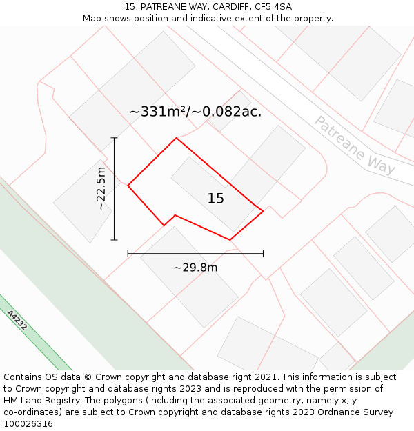 15, PATREANE WAY, CARDIFF, CF5 4SA: Plot and title map