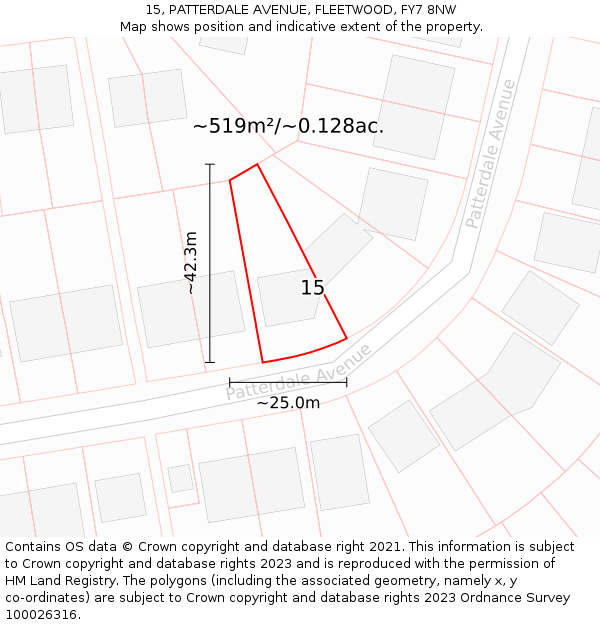 15, PATTERDALE AVENUE, FLEETWOOD, FY7 8NW: Plot and title map