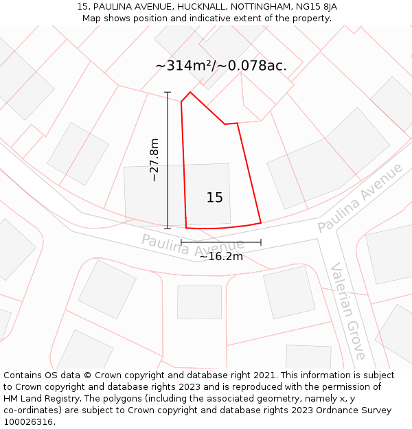 15, PAULINA AVENUE, HUCKNALL, NOTTINGHAM, NG15 8JA: Plot and title map