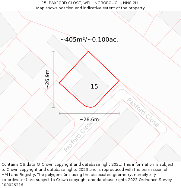 15, PAXFORD CLOSE, WELLINGBOROUGH, NN8 2LH: Plot and title map