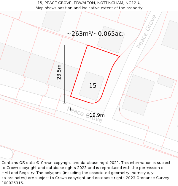 15, PEACE GROVE, EDWALTON, NOTTINGHAM, NG12 4JJ: Plot and title map