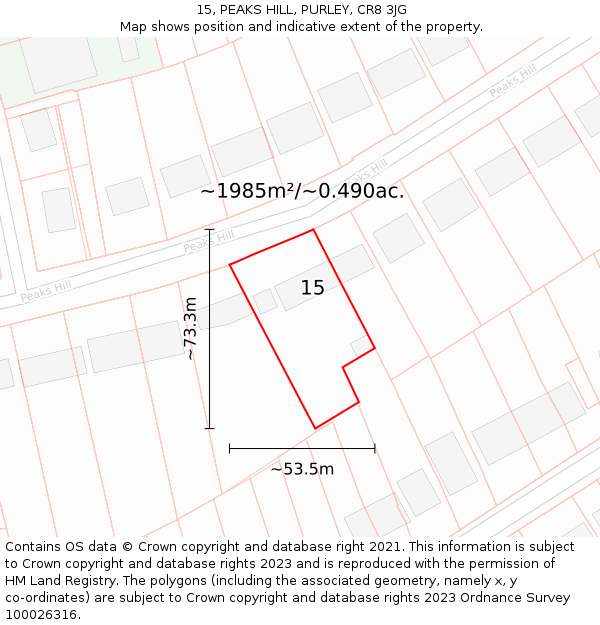 15, PEAKS HILL, PURLEY, CR8 3JG: Plot and title map