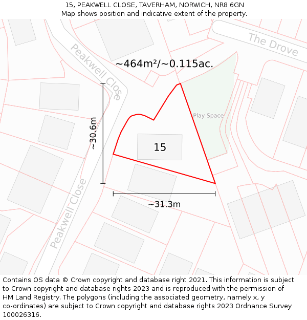 15, PEAKWELL CLOSE, TAVERHAM, NORWICH, NR8 6GN: Plot and title map