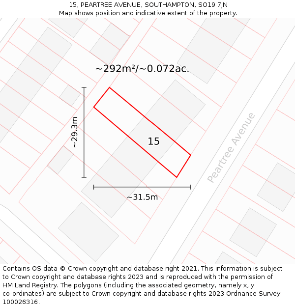 15, PEARTREE AVENUE, SOUTHAMPTON, SO19 7JN: Plot and title map