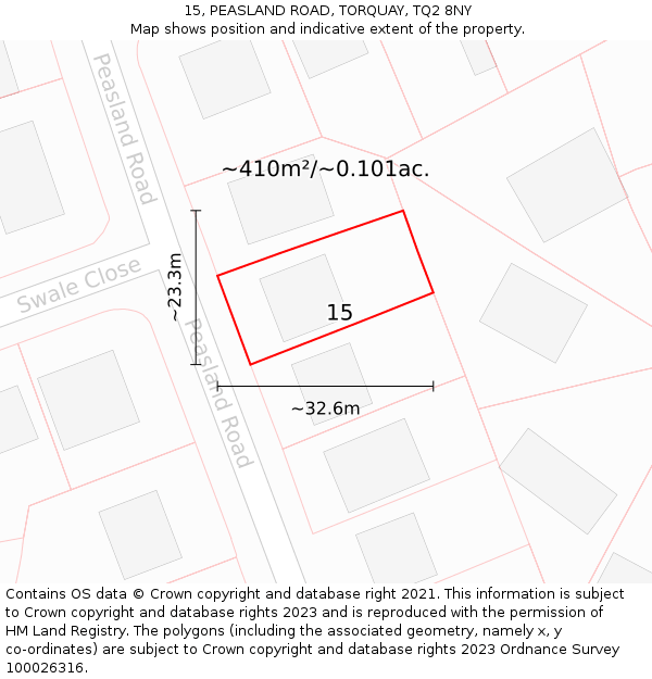 15, PEASLAND ROAD, TORQUAY, TQ2 8NY: Plot and title map