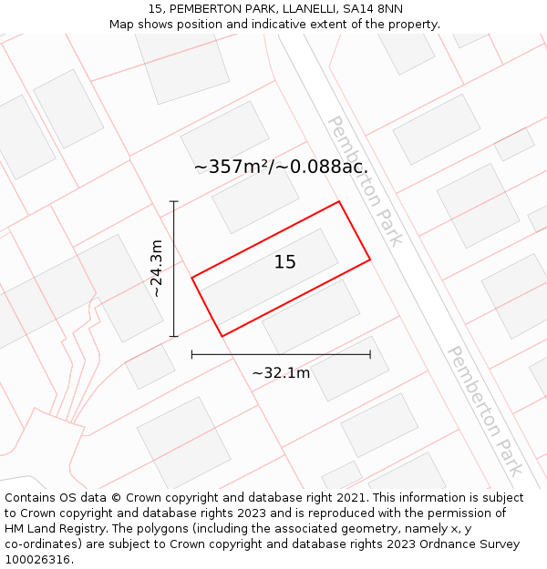 15, PEMBERTON PARK, LLANELLI, SA14 8NN: Plot and title map