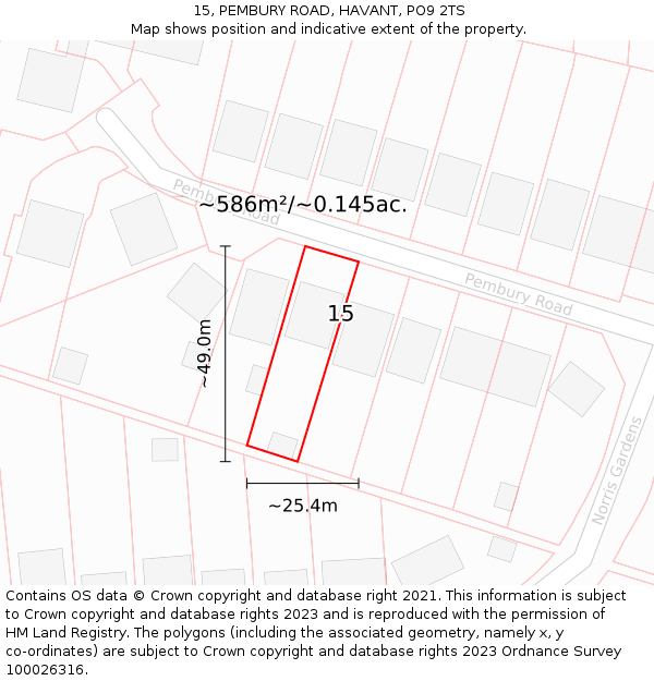 15, PEMBURY ROAD, HAVANT, PO9 2TS: Plot and title map