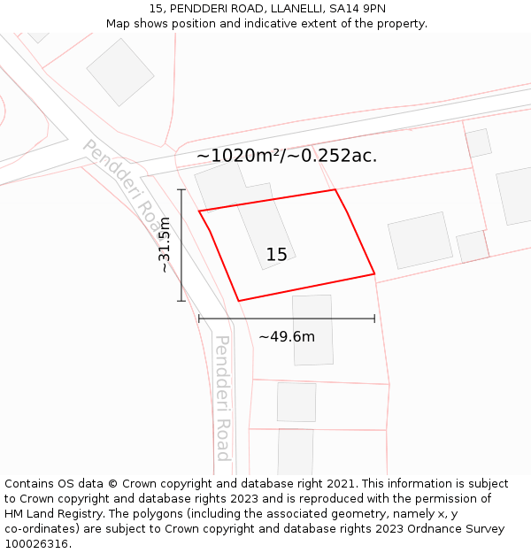 15, PENDDERI ROAD, LLANELLI, SA14 9PN: Plot and title map