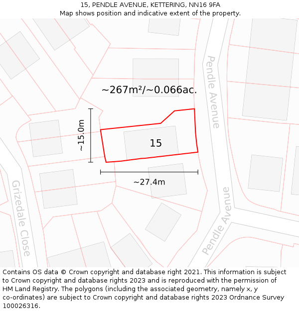 15, PENDLE AVENUE, KETTERING, NN16 9FA: Plot and title map