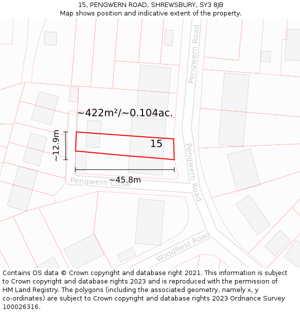 15, PENGWERN ROAD, SHREWSBURY, SY3 8JB: Plot and title map