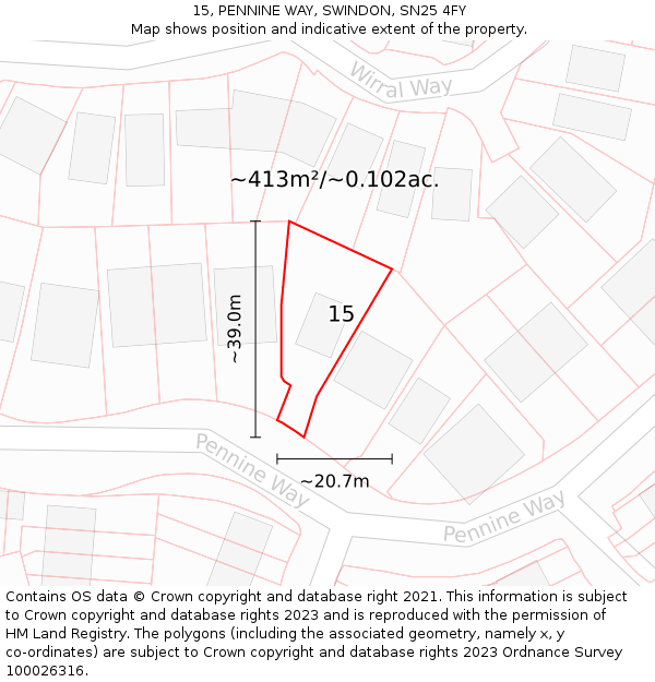 15, PENNINE WAY, SWINDON, SN25 4FY: Plot and title map