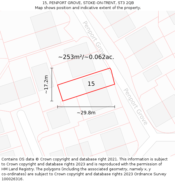 15, PENPORT GROVE, STOKE-ON-TRENT, ST3 2QB: Plot and title map