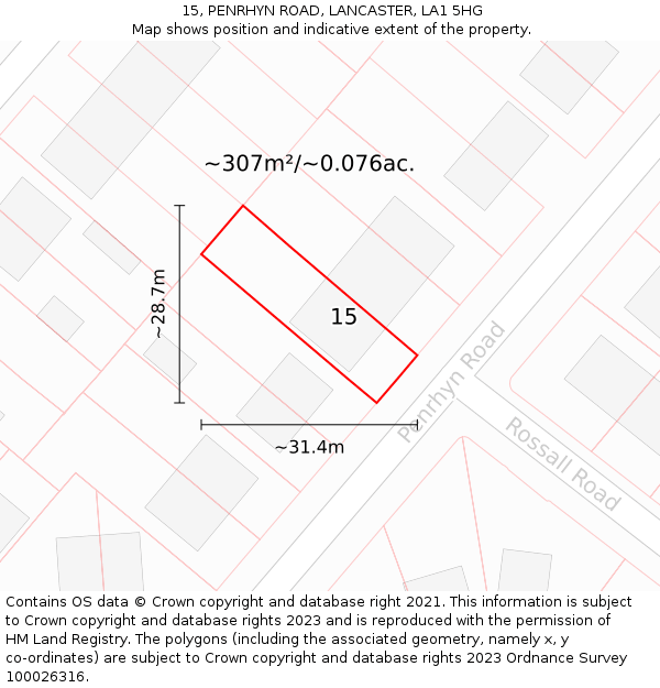 15, PENRHYN ROAD, LANCASTER, LA1 5HG: Plot and title map