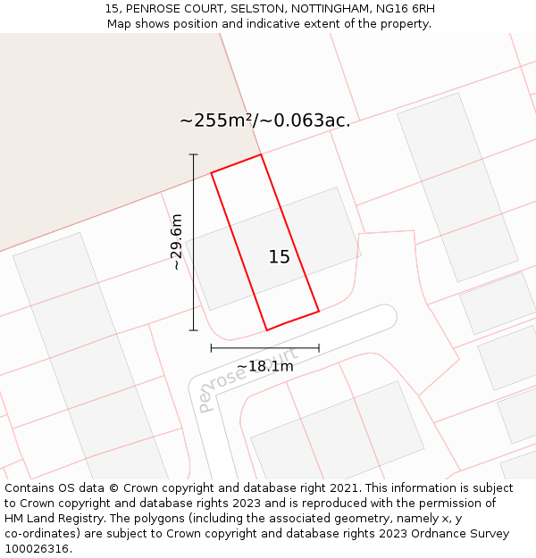 15, PENROSE COURT, SELSTON, NOTTINGHAM, NG16 6RH: Plot and title map