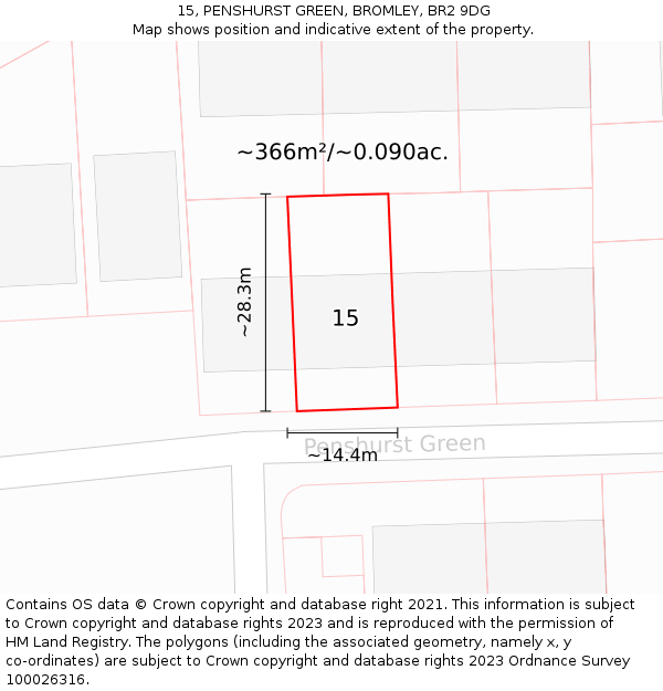 15, PENSHURST GREEN, BROMLEY, BR2 9DG: Plot and title map