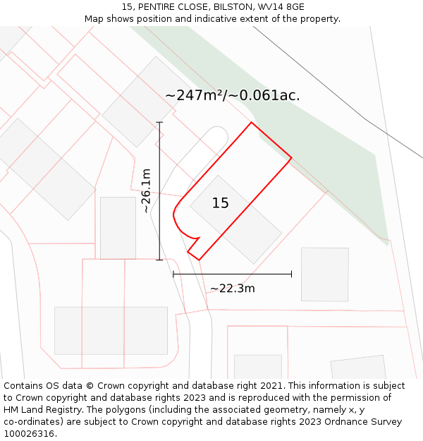 15, PENTIRE CLOSE, BILSTON, WV14 8GE: Plot and title map