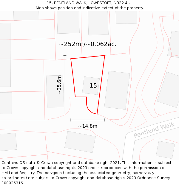 15, PENTLAND WALK, LOWESTOFT, NR32 4UH: Plot and title map