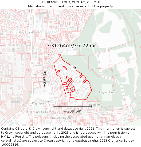 15, PENWELL FOLD, OLDHAM, OL1 2UB: Plot and title map