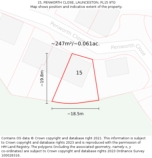 15, PENWORTH CLOSE, LAUNCESTON, PL15 9TG: Plot and title map