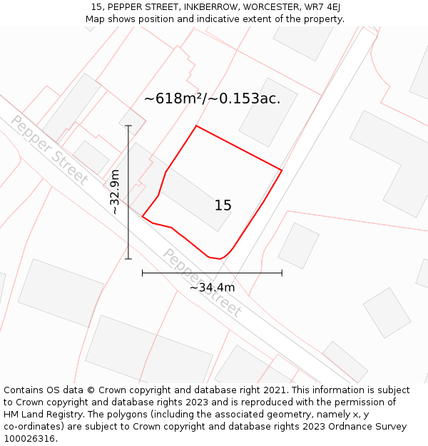 15, PEPPER STREET, INKBERROW, WORCESTER, WR7 4EJ: Plot and title map