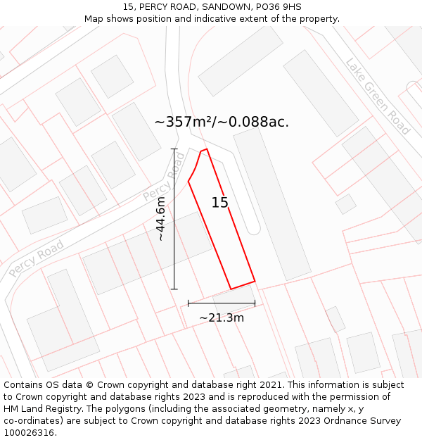 15, PERCY ROAD, SANDOWN, PO36 9HS: Plot and title map