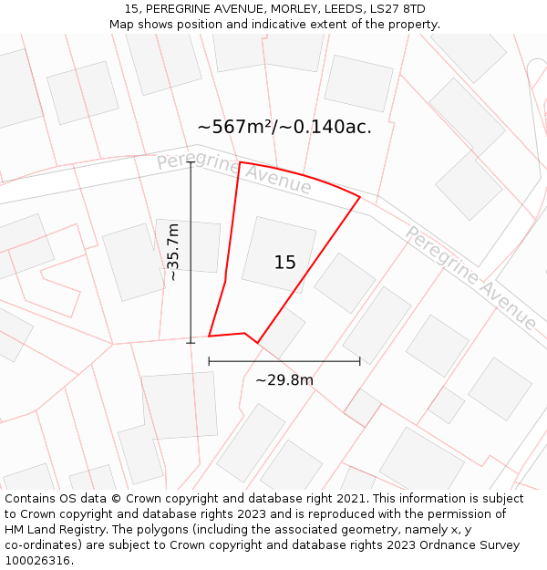 15, PEREGRINE AVENUE, MORLEY, LEEDS, LS27 8TD: Plot and title map