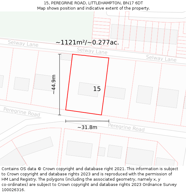 15, PEREGRINE ROAD, LITTLEHAMPTON, BN17 6DT: Plot and title map