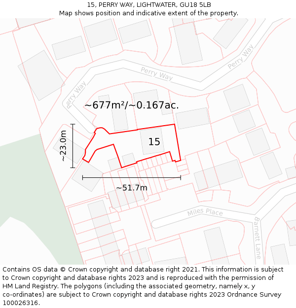 15, PERRY WAY, LIGHTWATER, GU18 5LB: Plot and title map