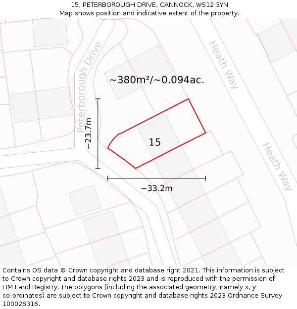 15, PETERBOROUGH DRIVE, CANNOCK, WS12 3YN: Plot and title map