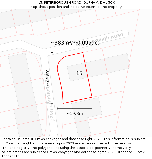 15, PETERBOROUGH ROAD, DURHAM, DH1 5QX: Plot and title map