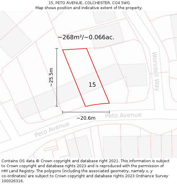 15, PETO AVENUE, COLCHESTER, CO4 5WG: Plot and title map