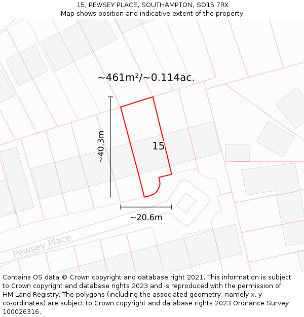 15, PEWSEY PLACE, SOUTHAMPTON, SO15 7RX: Plot and title map