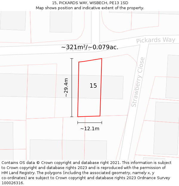 15, PICKARDS WAY, WISBECH, PE13 1SD: Plot and title map