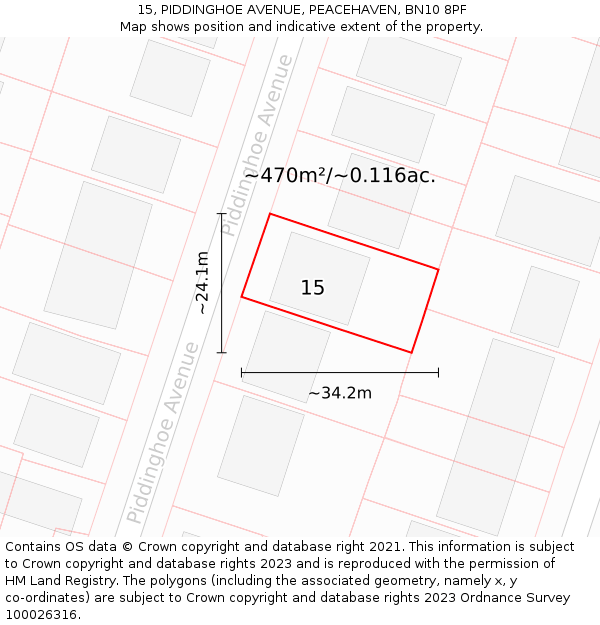 15, PIDDINGHOE AVENUE, PEACEHAVEN, BN10 8PF: Plot and title map