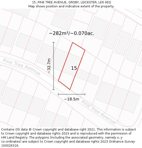 15, PINE TREE AVENUE, GROBY, LEICESTER, LE6 0EQ: Plot and title map