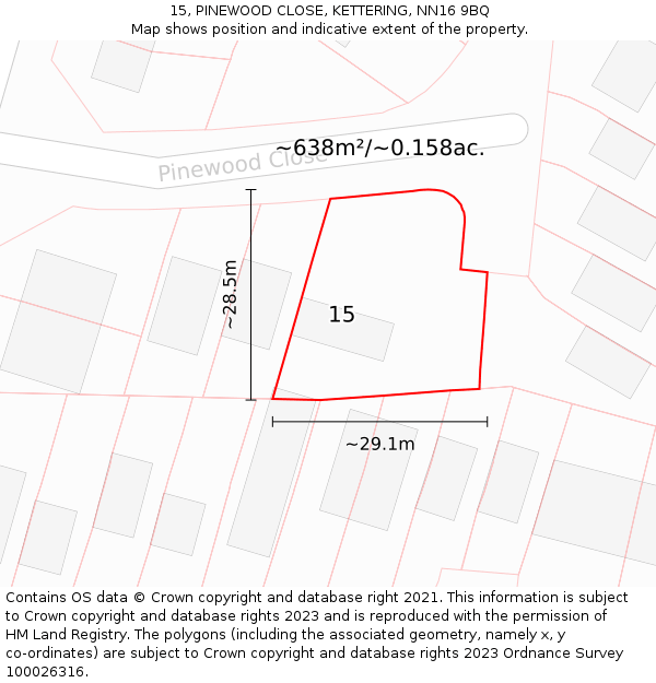 15, PINEWOOD CLOSE, KETTERING, NN16 9BQ: Plot and title map