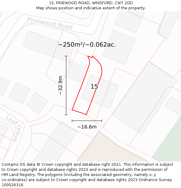 15, PINEWOOD ROAD, WINSFORD, CW7 2GD: Plot and title map