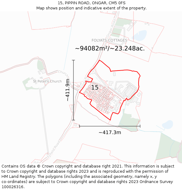 15, PIPPIN ROAD, ONGAR, CM5 0FS: Plot and title map