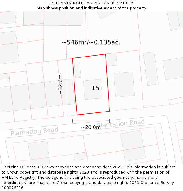 15, PLANTATION ROAD, ANDOVER, SP10 3AT: Plot and title map