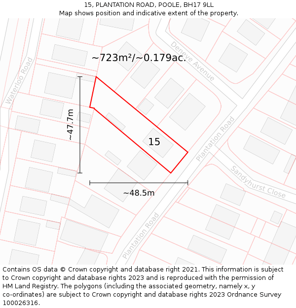 15, PLANTATION ROAD, POOLE, BH17 9LL: Plot and title map