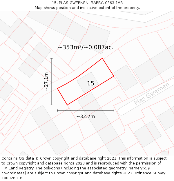 15, PLAS GWERNEN, BARRY, CF63 1AR: Plot and title map