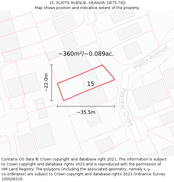 15, PLATTS AVENUE, HEANOR, DE75 7XD: Plot and title map