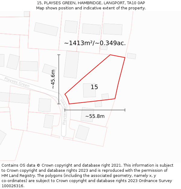 15, PLAYSES GREEN, HAMBRIDGE, LANGPORT, TA10 0AP: Plot and title map